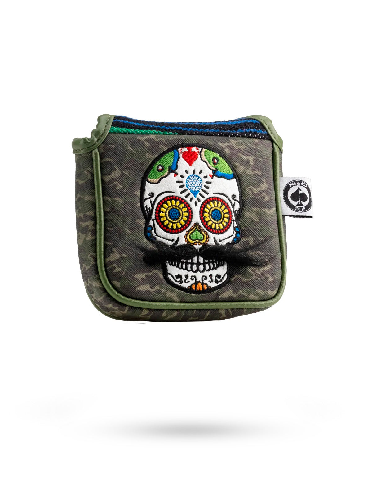 Mustache Sugar Skull - Mallet Putter Cover Green Camo